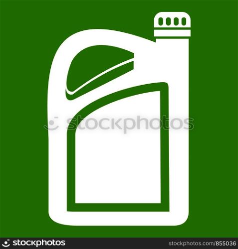 Jerrycan icon white isolated on green background. Vector illustration. Jerrycan icon green