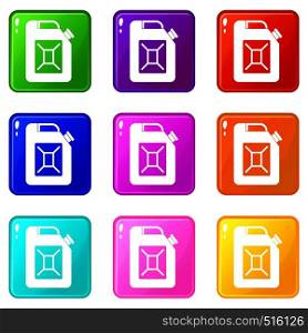 Jerrycan icons of 9 color set isolated vector illustration. Jerrycan set 9