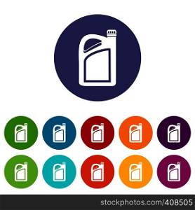 Jerrycan set icons in different colors isolated on white background. Jerrycan set icons