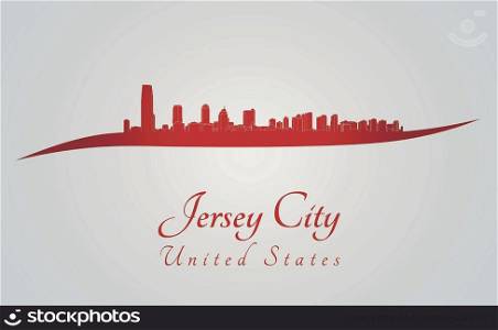 Jersey City skyline in red and gray background in editable vector file