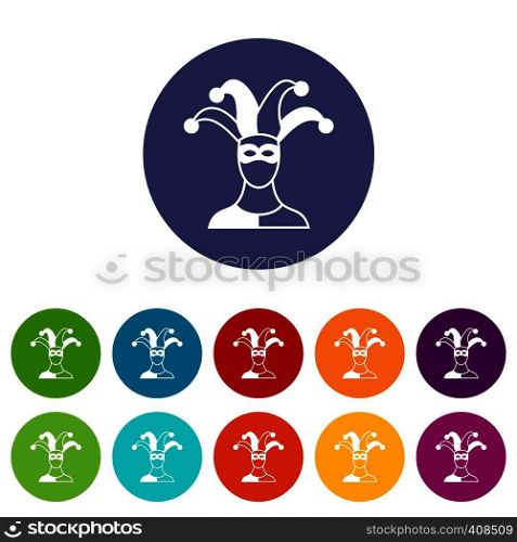 Jester set icons in different colors isolated on white background. Jester set icons