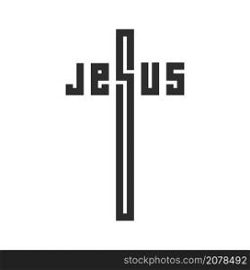 JESUS. Creative emblem. Stylized text in the shape of a crucifix. Flat isolated Christian vector illustration, biblical background.. JESUS. Creative emblem. Stylized text in the shape of a crucifix. Flat isolated Christian illustration