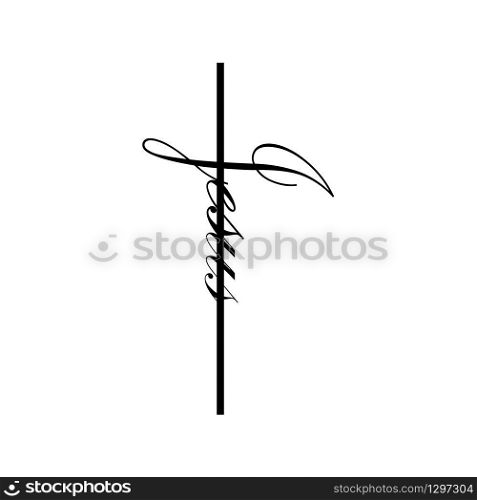 Jesus - Hand written Vector calligraphy lettering text in cross shape. Christianity quote for design. Typography poster.