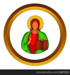 Jesus vector icon in golden circle, cartoon style isolated on white background. Jesus vector icon