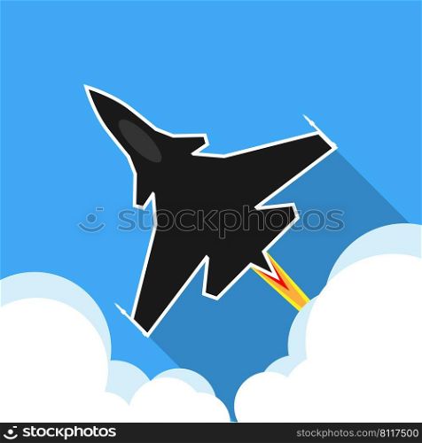 Jet fighter aircraft flying on sky. Vector illustration