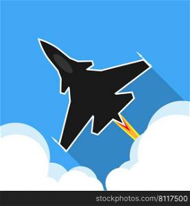 Jet fighter aircraft flying on sky. Vector illustration