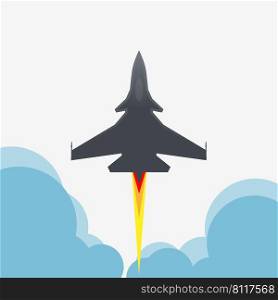 Jet fighter aircraft flying up. Vector illustration