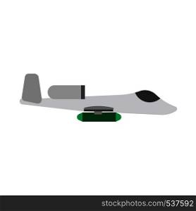 Jet fighter illustration transport warplane engine. Warfare military vehicle vector icon side view.