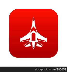Jet fighter plane icon digital red for any design isolated on white vector illustration. Jet fighter plane icon digital red