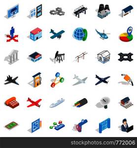 Jet icons set. Isometric style of 36 jet vector icons for web isolated on white background. Jet icons set, isometric style