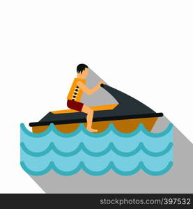 Jet ski rider icon. Flat illustration of jet ski rider vector icon for web. Jet ski rider icon, flat style