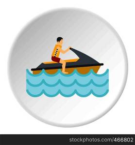 Jet ski rider icon in flat circle isolated vector illustration for web. Jet ski rider icon circle