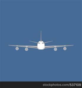 Jetliner tourism transportation illustration isolated flat icon back view. Concept track traffic plane vector