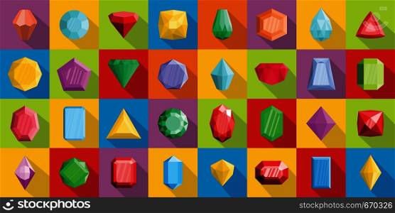 Jewel icons set. Flat illustration of 32 crystal jewel vector icons for web. Jewel icons set, flat style