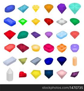 Jewel icons set. Isometric set of jewel vector icons for web design isolated on white background. Jewel icons set, isometric style