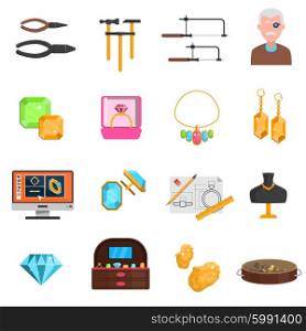 Jeweller Icons Set. Jeweller icons set with earrings and necklace flat isolated vector illustration