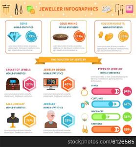 Jeweller infographics set. Jeweller infographics set with luxury industry symbols and charts vector illustration
