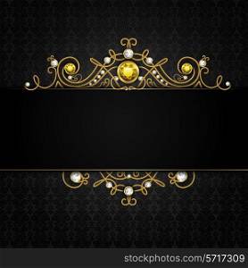 Jewellery black background with unique classic vintage golden diamond gems tiara vector illustration