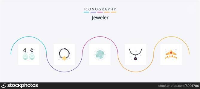 Jewellery Flat 5 Icon Pack Including crown. jewelry. pendant. gem. jewelry