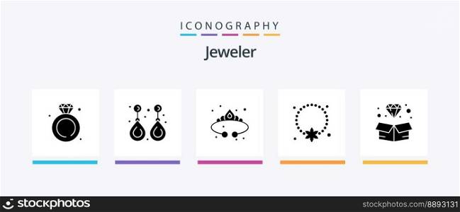 Jewellery Glyph 5 Icon Pack Including ornament. locket. valuable. jewelry. jewelry. Creative Icons Design