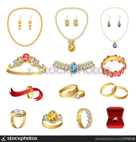 Jewellery icons set. Cartoon set of jewellery vector icons for web design. Jewellery icons set, cartoon style