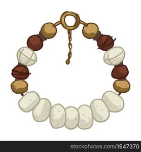 Jewelry and adornment for safari apparel, isolated bracelet or necklace made of natural materials. Stones and beads bijouterie. Glamorous craft decoration for women wrists. Vector in flat style. Safari style bracelet or necklace natural material