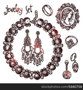 Jewelry and luxury accessories sketch icons set isolated vector illustration. Jewelry Sketch Set