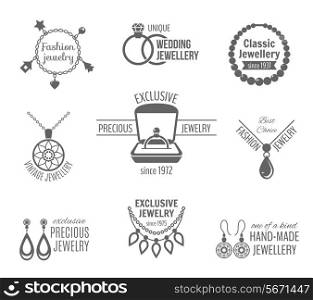 Jewelry black label set of unique classic vintage jewellery isolated vector illustration