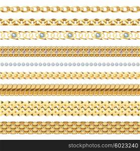 Jewelry Chains Set. Jewelry chains realistic set with gold and pearl chains isolated vector illustration