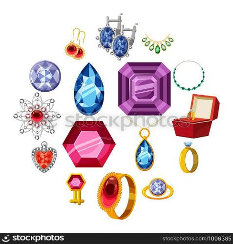 Jewelry collection icons set. Cartoon illustration of 16 jewelry collection items vector icons for web. Jewelry collection icons set, cartoon style