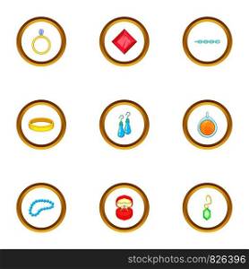 Jewelry collection icons set. Cartoon style set of 9 jewelry collection vector icons for web design. Jewelry collection icons set, cartoon style