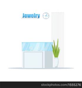 Jewelry counter semi flat RGB color vector illustration. Desk for expensive accessory. Premium store furniture. Luxury shop indoor display isolated cartoon object on white background. Jewelry counter semi flat RGB color vector illustration
