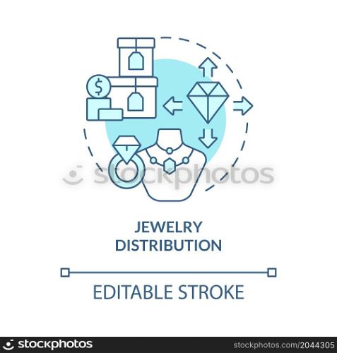 Jewelry distribution turquoise blue concept icon. Luxury accessories wholesale. Delivery business service abstract idea thin line illustration. Vector isolated outline color drawing. Editable stroke. Jewelry distribution turquoise blue concept icon