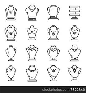 Jewelry dummy icons set outline vector. Bust chain. Diamond fashion. Jewelry dummy icons set outline vector. Bust chain