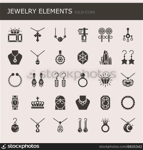Jewelry Elements , Thin Line and Pixel Perfect Icons