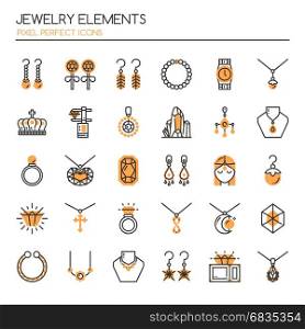 Jewelry Elements , Thin Line and Pixel Perfect Icons