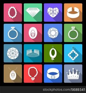 Jewelry icons flat set of precious fashion accessories isolated vector illustration