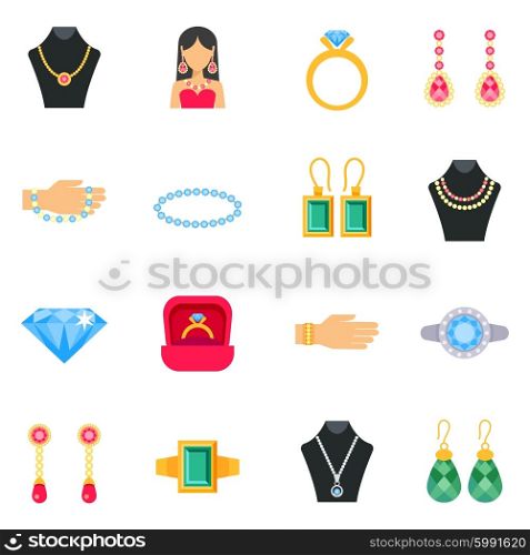 Jewelry Icons Set . Jewelry icons set with earrings rings and bracelets flat isolated vector illustration