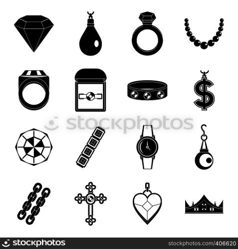Jewelry items icons set. Simple illustration of 16 jewelry items vector icons for web. Jewelry items icons set, simple style