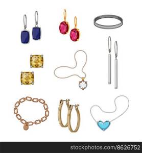 jewelry luxury set cartoon. gold fashion, diamond ring, gift precious, elegance necklace, jewel jewelry luxury vector illustration. jewelry luxury set cartoon vector illustration