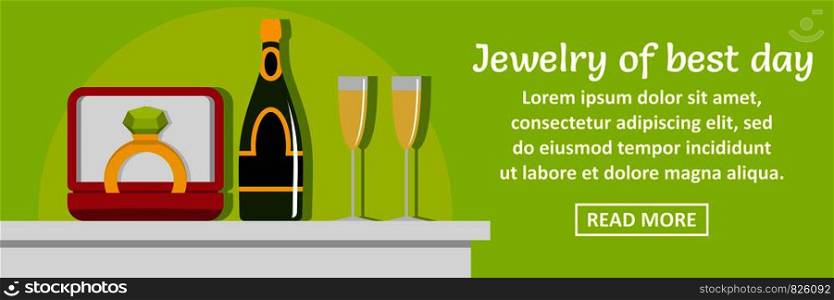 Jewelry of best day banner horizontal concept. Flat illustration of jewelry of best day banner horizontal vector concept for web design. Jewelry of best day banner horizontal concept