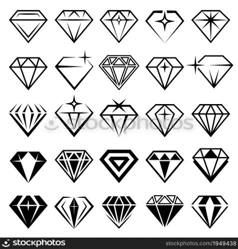 Jewelry set. Stylized diamonds collection recent vector black symbols. Diamond stylized, jewelry luxury, jewel collection illustration. Jewelry set. Stylized diamonds collection recent vector black symbols
