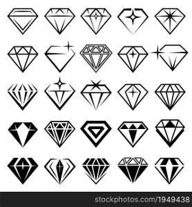 Jewelry set. Stylized diamonds collection recent vector black symbols. Diamond stylized, jewelry luxury, jewel collection illustration. Jewelry set. Stylized diamonds collection recent vector black symbols