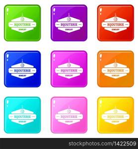 Jewelry shop icons set 9 color collection isolated on white for any design. Jewelry shop icons set 9 color collection