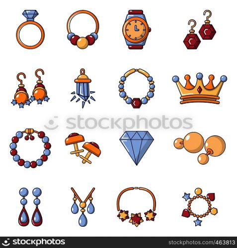 Jewelry shop icons set. Cartoon illustration of 16 jewelry shop vector icons for web. Jewelry shop icons set, cartoon style