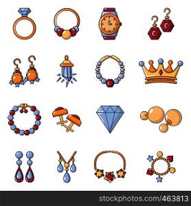 Jewelry shop icons set. Cartoon illustration of 16 jewelry shop vector icons for web. Jewelry shop icons set, cartoon style