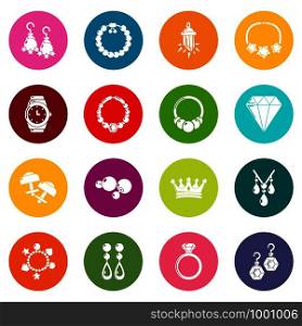 Jewelry shop icons set vector colorful circles isolated on white background . Jewelry shop icons set colorful circles vector