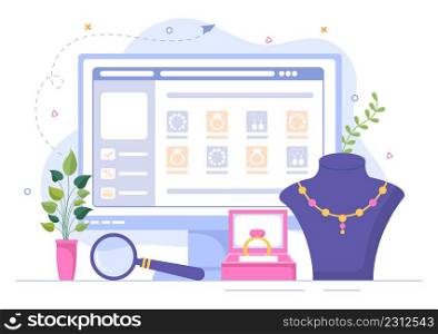 Jewelry Shop Provides Necklaces, Earrings and Bracelets from Gems in Flat Style illustration for Poster Background