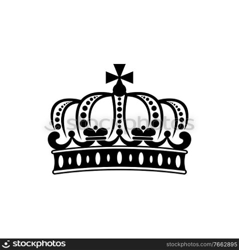 Jewelry treasure isolated crown with fleur-de-lis symbols. Vector royal headwear, victorian corona. French crown isolated royal heraldry symbol