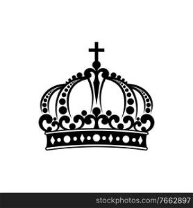 Jewelry treasure isolated crown with fleur-de-lis symbols. Vector royal headwear, victorian corona. French crown isolated royal heraldry symbol